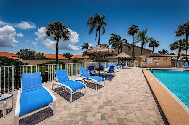 view of swimming pool with a patio