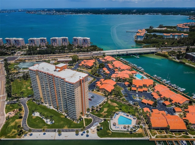 bird's eye view featuring a water view