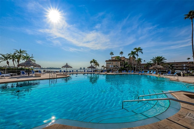 view of swimming pool with a patio