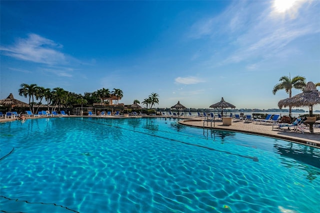 view of pool featuring a gazebo and a patio area