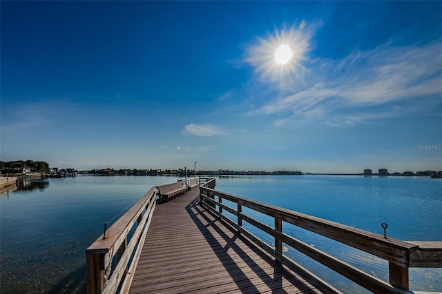 view of dock with a water view