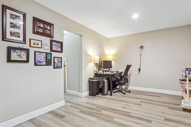 office area featuring light hardwood / wood-style flooring