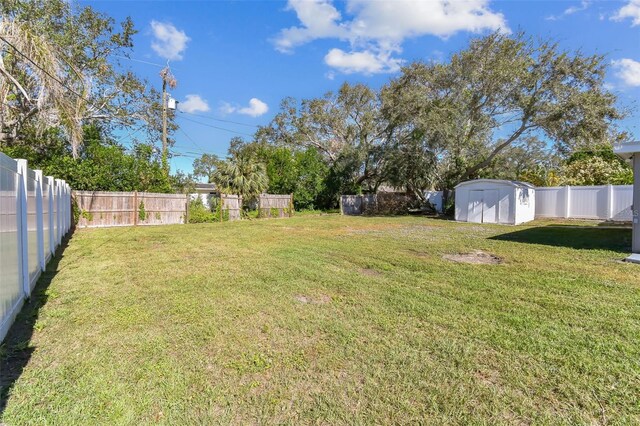 view of yard with a shed