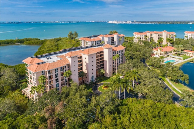 aerial view with a water view