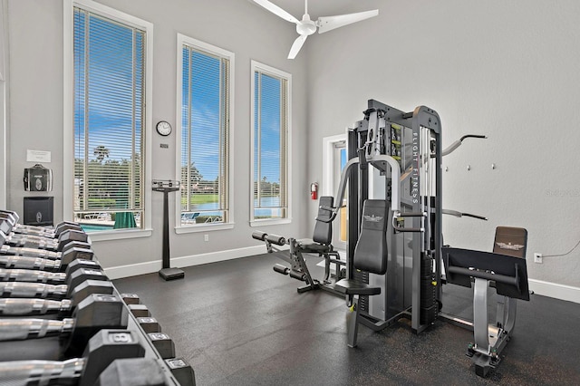 gym featuring ceiling fan