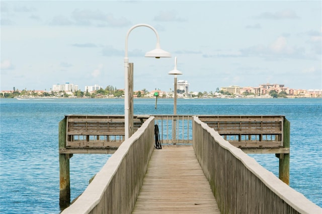 dock area with a water view