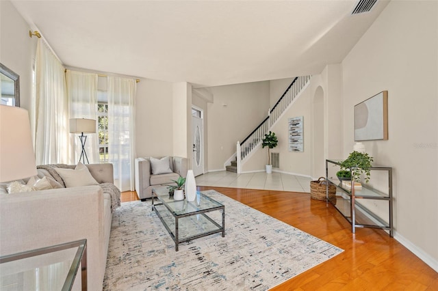 living room with hardwood / wood-style floors