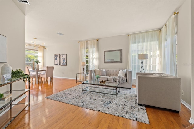 living room featuring hardwood / wood-style floors and a healthy amount of sunlight