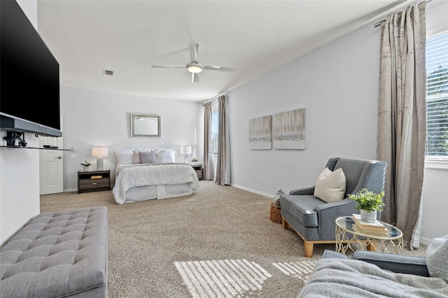 bedroom featuring carpet and ceiling fan