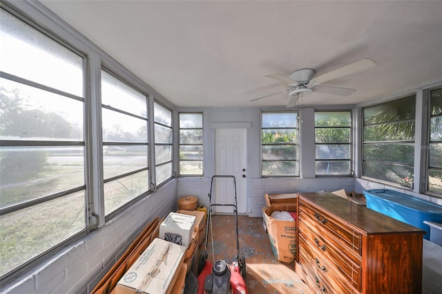 sunroom featuring a wealth of natural light and ceiling fan