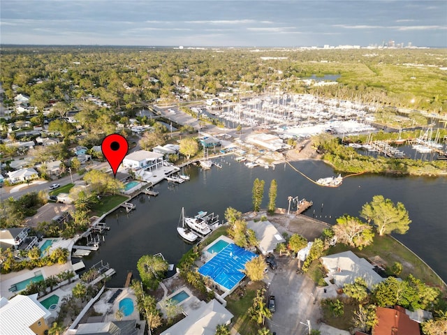 aerial view with a water view