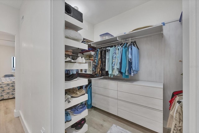 spacious closet with light hardwood / wood-style floors