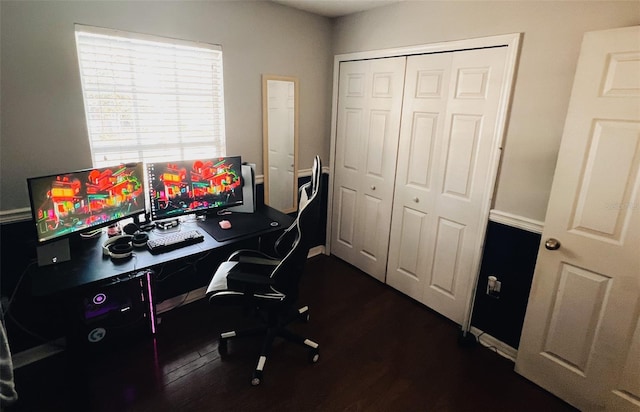 office area featuring dark wood-type flooring