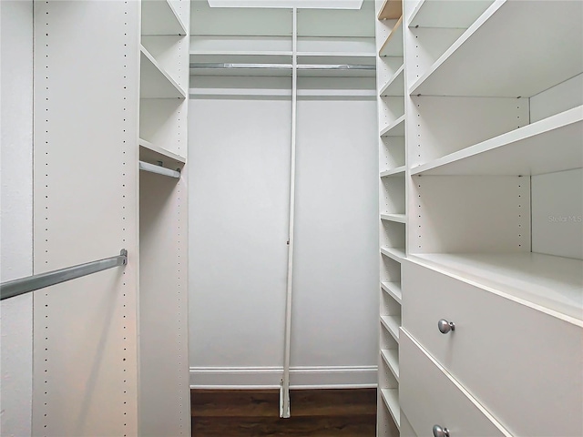 spacious closet with dark hardwood / wood-style flooring