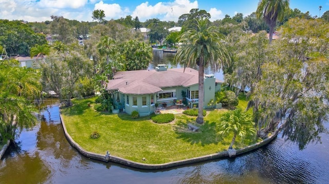 aerial view with a water view