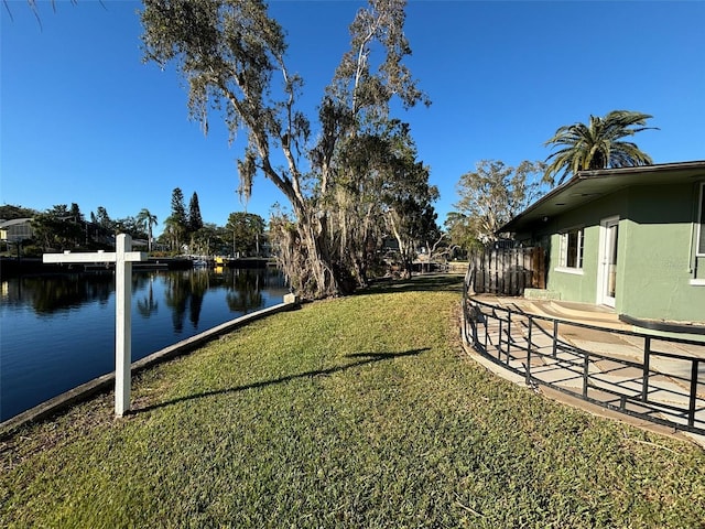 view of yard with a water view