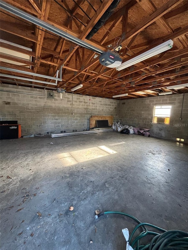 garage with a garage door opener