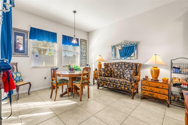 dining area with tile patterned flooring