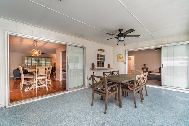 dining area with ceiling fan