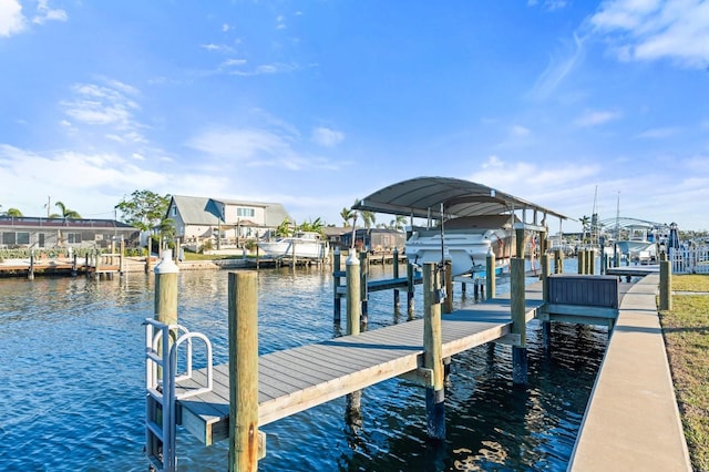 view of dock with a water view