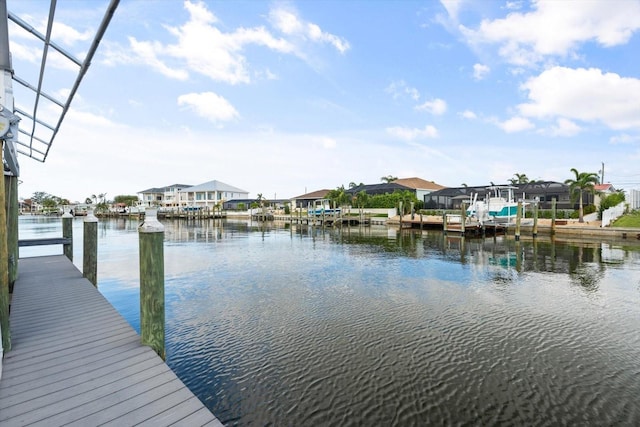 view of dock with a water view