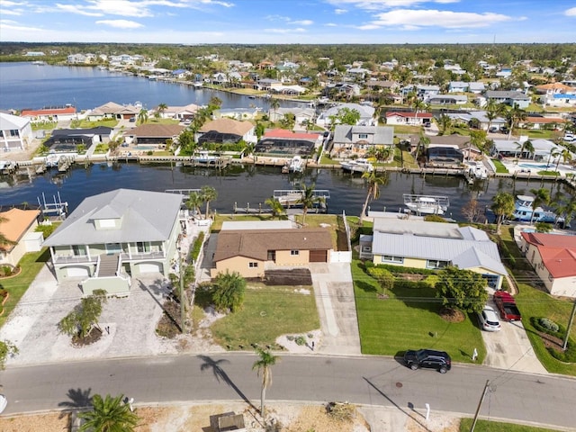 aerial view with a water view