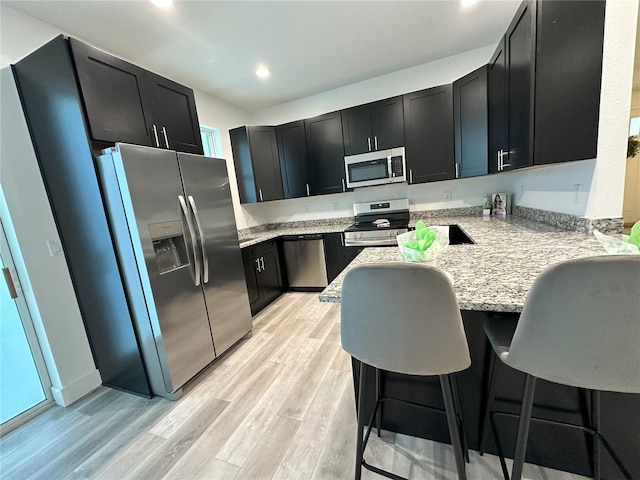3208 Deleuil Ave, Tampa, FL 33610 - kitchen featuring stainless steel appliances, dark cabinets, a peninsula, and recessed lighting