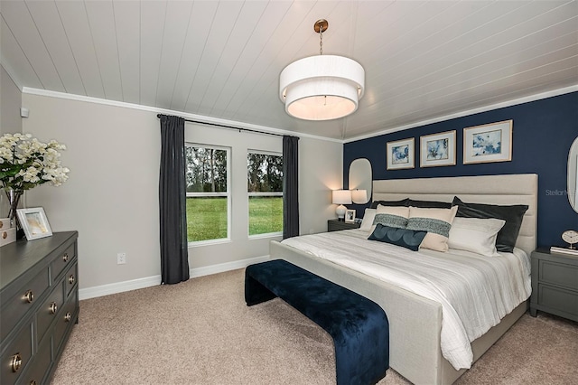 carpeted bedroom with crown molding