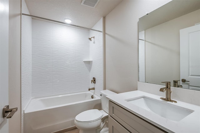 full bath featuring  shower combination, visible vents, vanity, and toilet