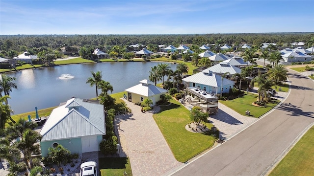 aerial view with a water view