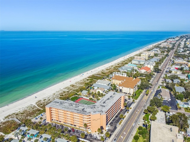 bird's eye view with a beach view and a water view