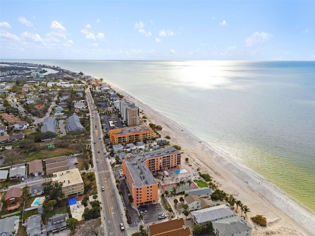 aerial view featuring a beach view and a water view