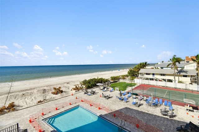 exterior space featuring a view of the beach