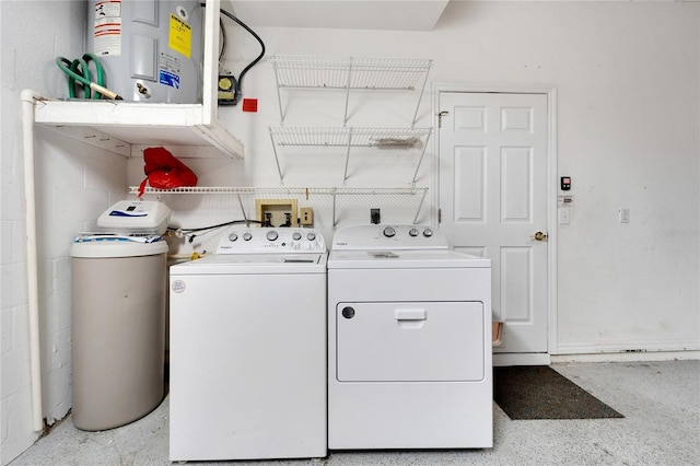 laundry area featuring electric water heater and washer and clothes dryer