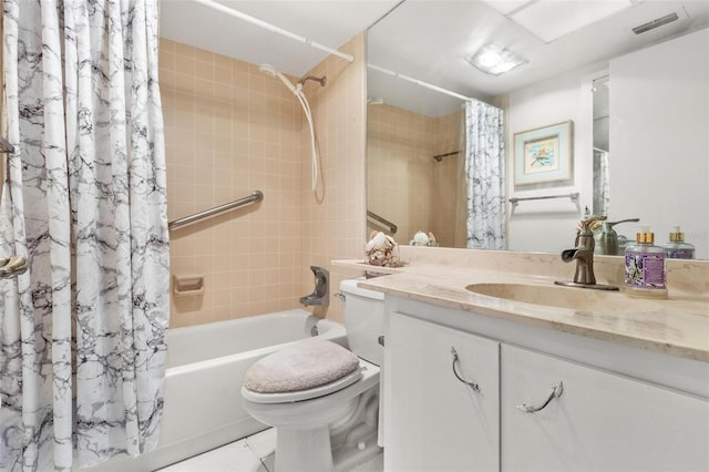 2650 Pearce Dr Unit 403, Clearwater, FL 33764 - full bathroom with shower / tub combo, toilet, vanity, and tile patterned floors