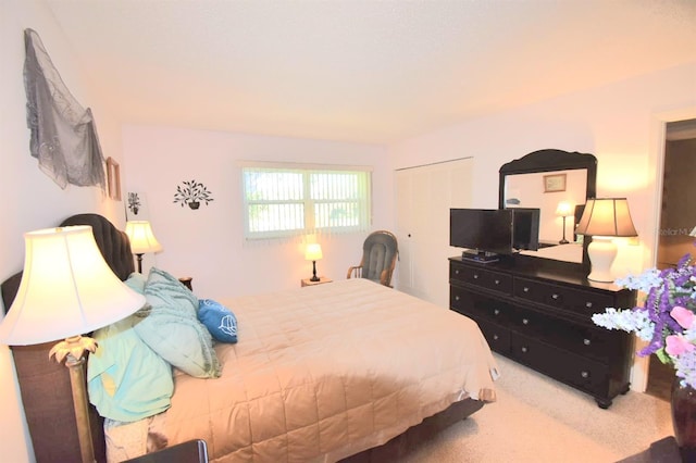 bedroom with carpet flooring and a closet