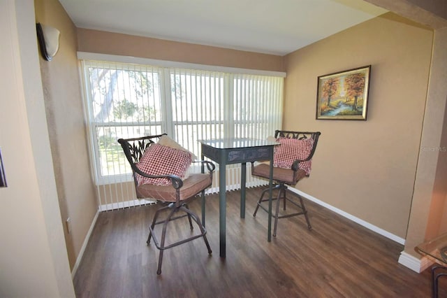 dining space with dark hardwood / wood-style floors