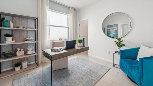 home office featuring light tile patterned flooring