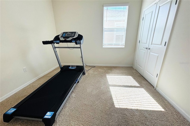 workout area featuring carpet