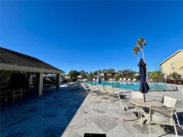 view of swimming pool with a patio