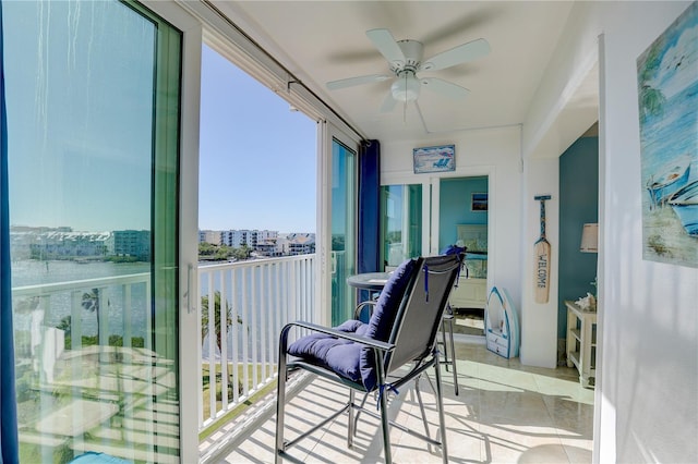 balcony with ceiling fan