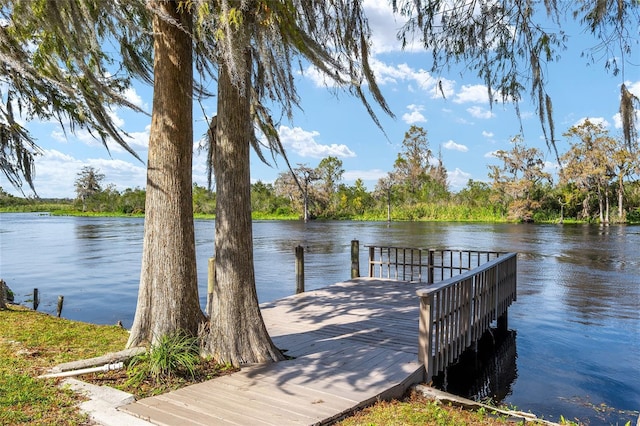 view of dock with a water view