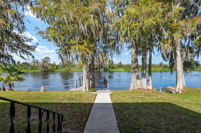 view of water feature with a boat dock