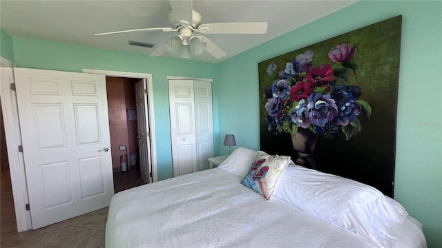 1515 Pinellas Bayway S Unit 35, Tierra Verde, FL 33715 - tiled bedroom featuring a closet and a ceiling fan