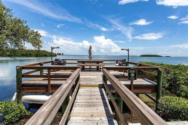 view of dock featuring a water view