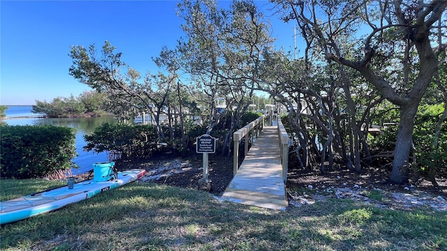 view of dock with a water view