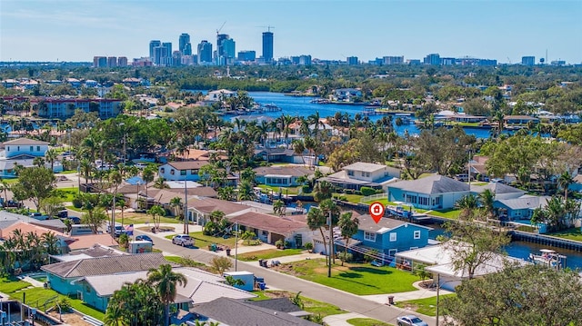 bird's eye view featuring a water view