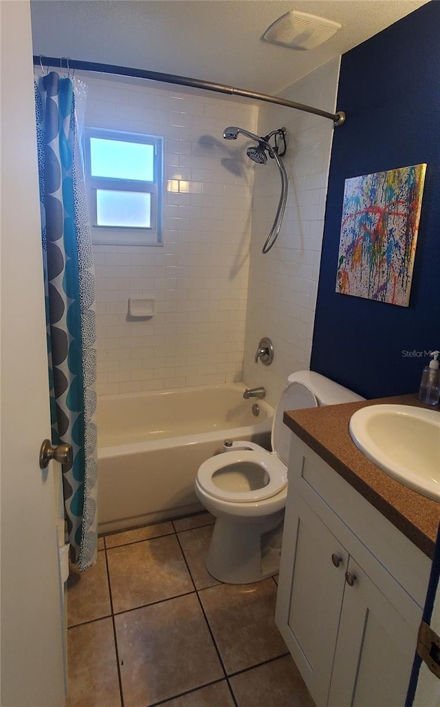 7045 Lenox Dr, New Port Richey, FL 34653 - bathroom with shower / bathtub combination with curtain, tile patterned flooring, and vanity