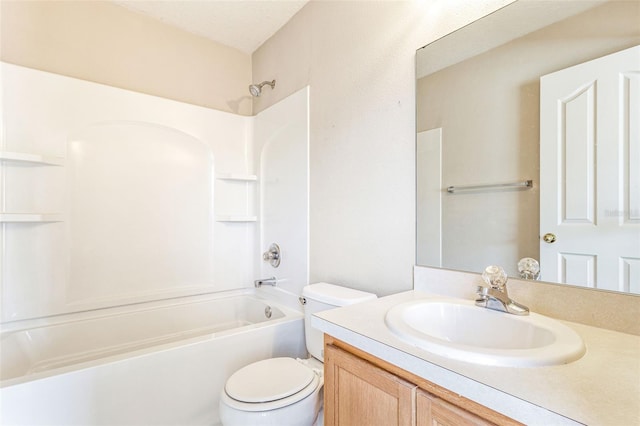 full bathroom featuring vanity,  shower combination, and toilet