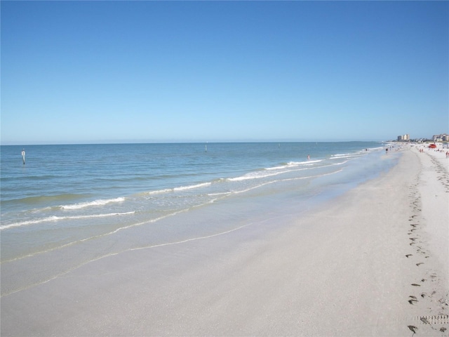 view of water feature with a beach view